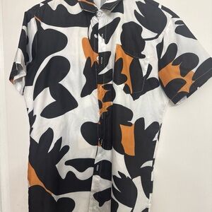 SHEIN Men's Black and Orange Abstract Shirt